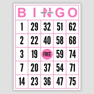 1000 Jumbo Bingo Cards Pdf Download, 1 Per Page, Instant Printable Fun Party Game, Pink