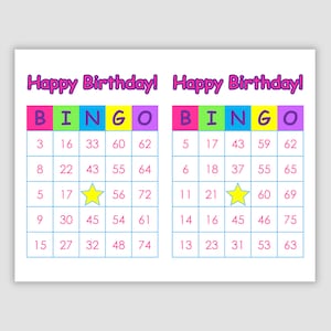 200 Birthday Bingo Cards Pdf Download, 2 Per Page, 75 call, Instant Printable Fun Party Game, Pink, Purple