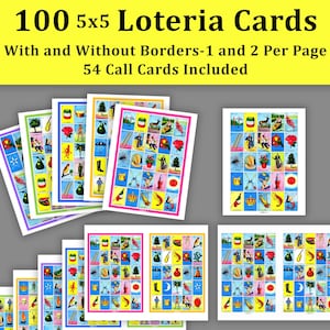 Loteria Cards 100 Card PDF, 5x5 Grid, Printable Bingo Cards Loteria Card Printable Print Loteria Cards Virtual Mexican Lottery Cards