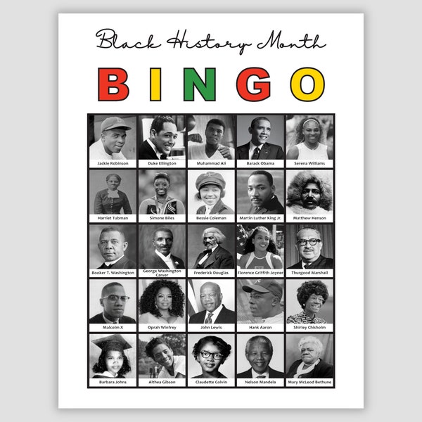 200 Black History Bingo Cards Pdf Download, 1 and 2 Per Page, 36 Call, Instant Printable Fun Black History Month Game