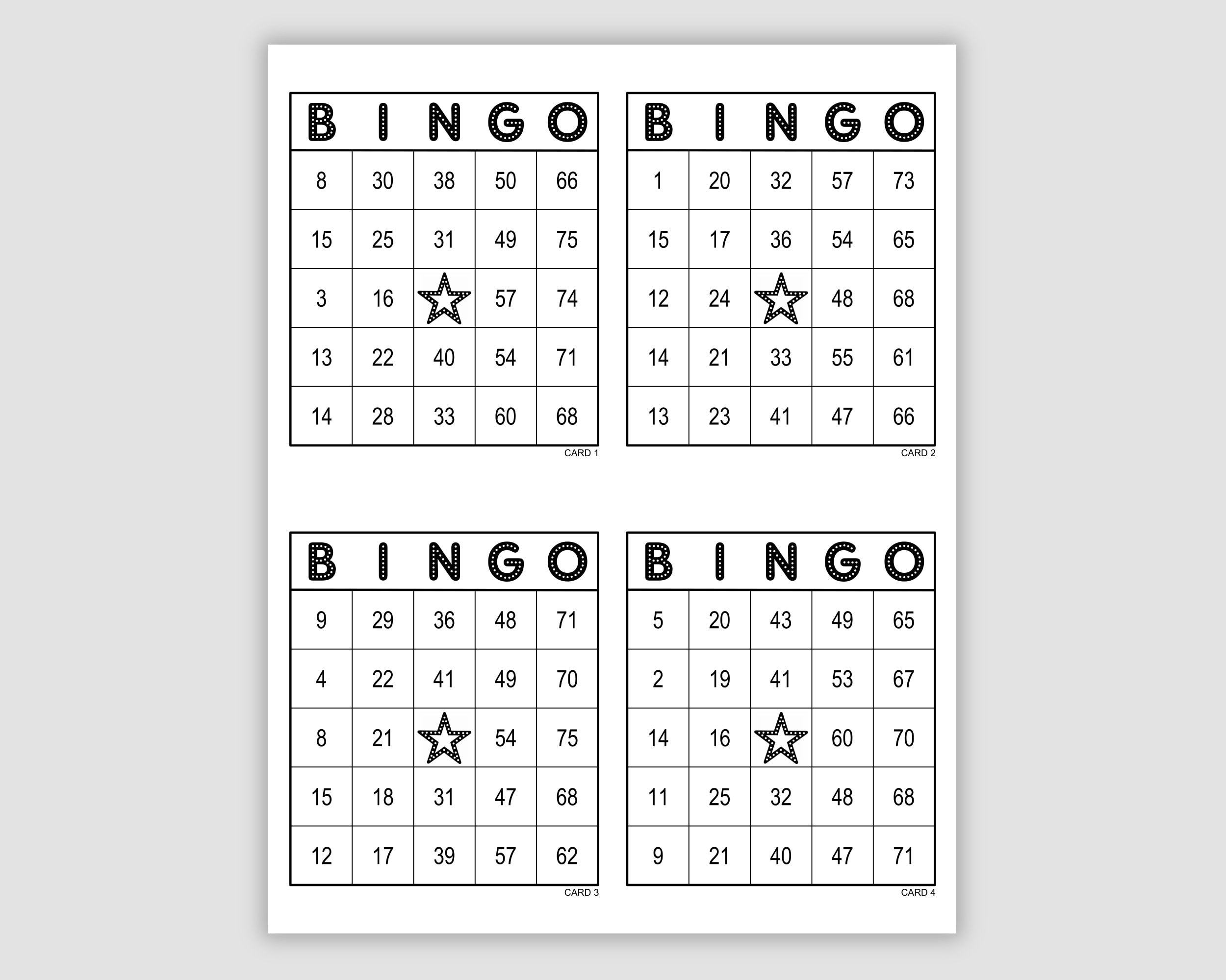 1000 bingo cards pdf download, 4 per page, instant printable fun