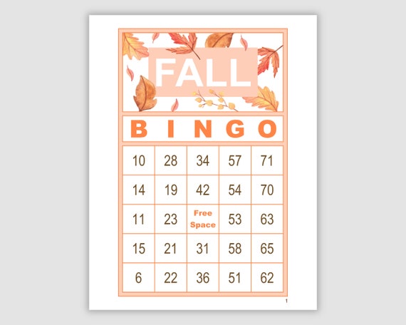200 Fall Bingo Cards Pdf Download, 1 per Page, Instant Printable