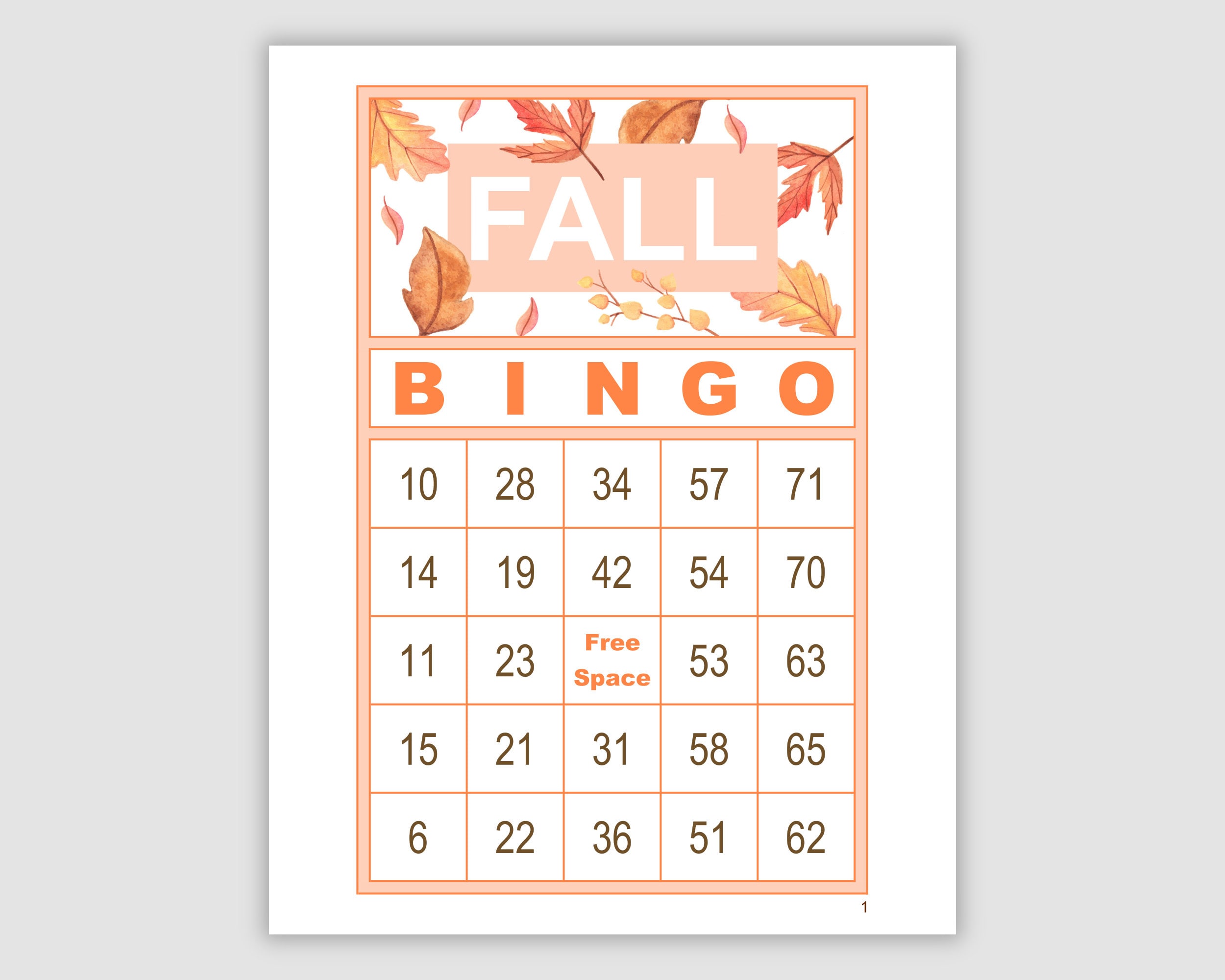 200 Fall Bingo Cards Pdf Download, 1 per Page, Instant Printable