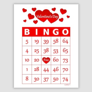 1000 Valentine’s Day Bingo Cards Pdf Download, 1, 2, and 4 Per Page, Instant Printable Fun Party Game, Hearts