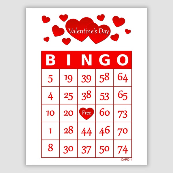 1000 Valentine’s Day Bingo Cards Pdf Download, 1, 2, and 4 Per Page, Instant Printable Fun Party Game, Hearts