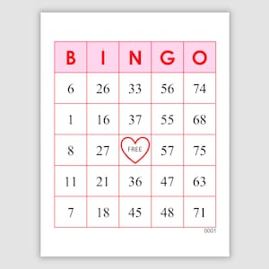 1000 Bingo Cards Pdf Download, Instant Printable Fun Party Game, Pink w/heart