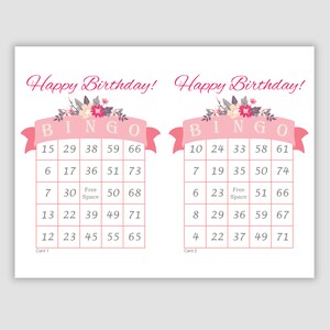 200 Birthday Bingo Cards, Pdf Download, 2 Per Page, Instant Printable Fun Party Game, Floral