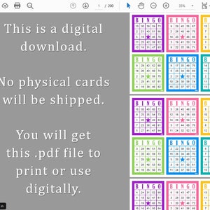 1200 Bingo Cards, 1, 2, 4, and 6 per Page, Instant Printable Pdf ...