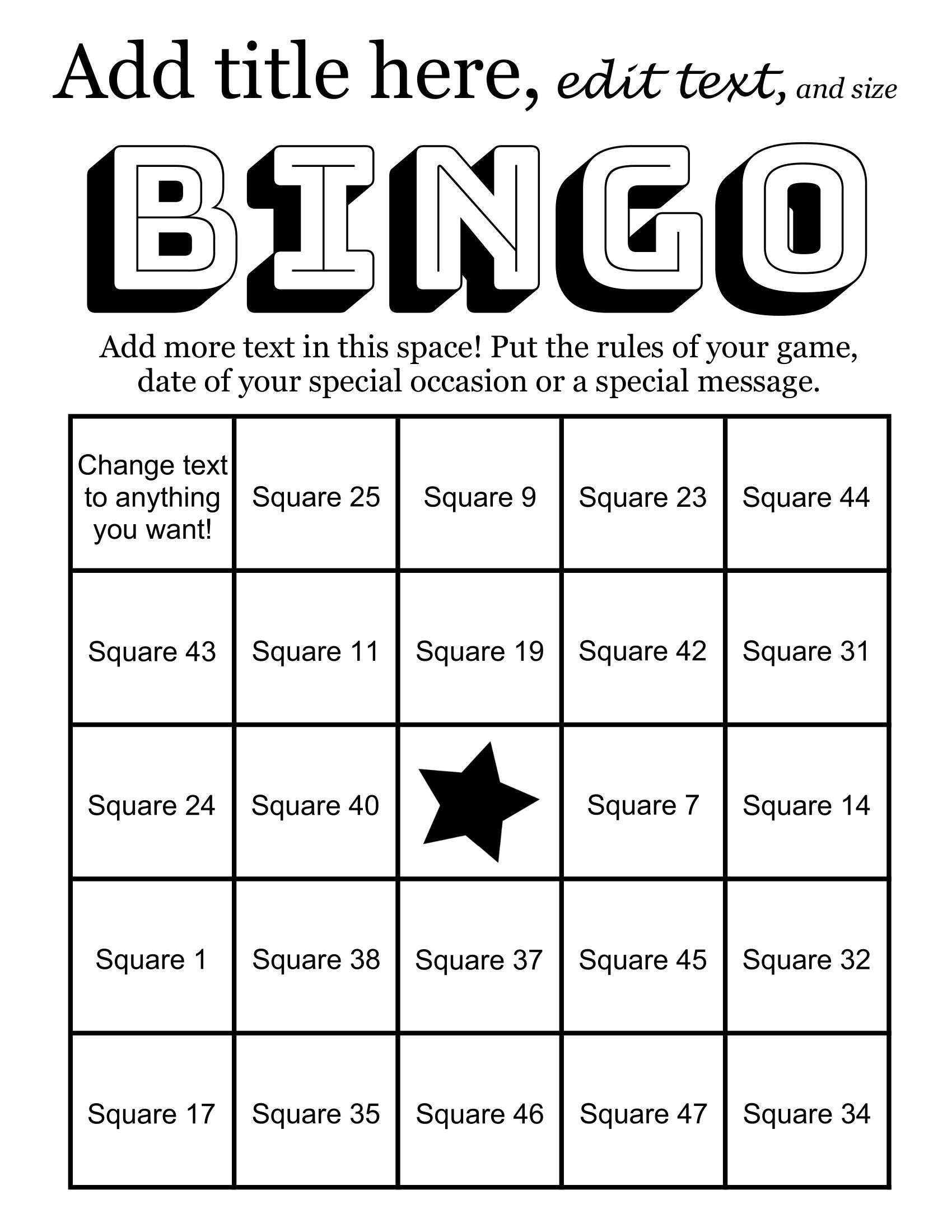 Bingo Card Template Makes 100 Custom Bingo Cards 48 Call - Etsy