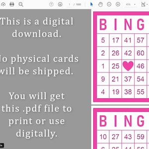 1800 Jumbo Bingo Cards Pdf Download, 1 per Page, Print Multiple per ...