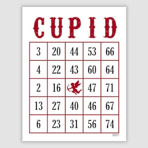 100 Cupid Bingo Cards Pdf Download, 1, 2, and 4 Per Page, Instant Printable Fun Valentine's Day Party Game