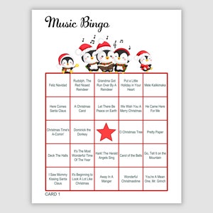 1000 Christmas Music Bingo Cards, 1 and 2 Per Page, 75 Call Fun Holiday Party Game Printable Holiday Game Download Pdf