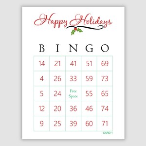100 Happy Holidays Bingo Cards Pdf Download, 1, 2, and 4 Per Page, Instant Fun Printable Holiday Party Game