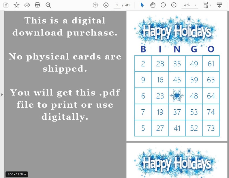 200 Happy Holidays Bingo Cards Pdf Download 1 per Page - Etsy