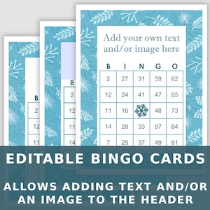 200 Editable Bingo Cards, Allows Adding Text and/or an Image to the Top Area, PDF Download, Instant Printable Fun Party Game, Winter Bingo