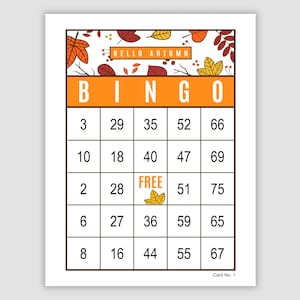 1000 Autumn Bingo Cards Pdf Download, 1, 2, and 4 per page, Instant Printable Fun Party Game, Fall Bingo
