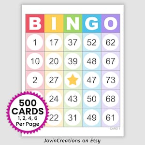 500 Rainbow Bingo Cards Pdf Download, 1, 2, 4, and 6 Per Page, Instant Printable Fun Party Game, St. Patrick's Day, Pride, Circus, Carnival