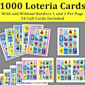 1000 Loteria Cards Pdf Download, 1 and 2 Per Page, 54 Call, Instant Printable Fun Party Game Mexican Cards Jumbo Loteria Mexican Bingo Cards
