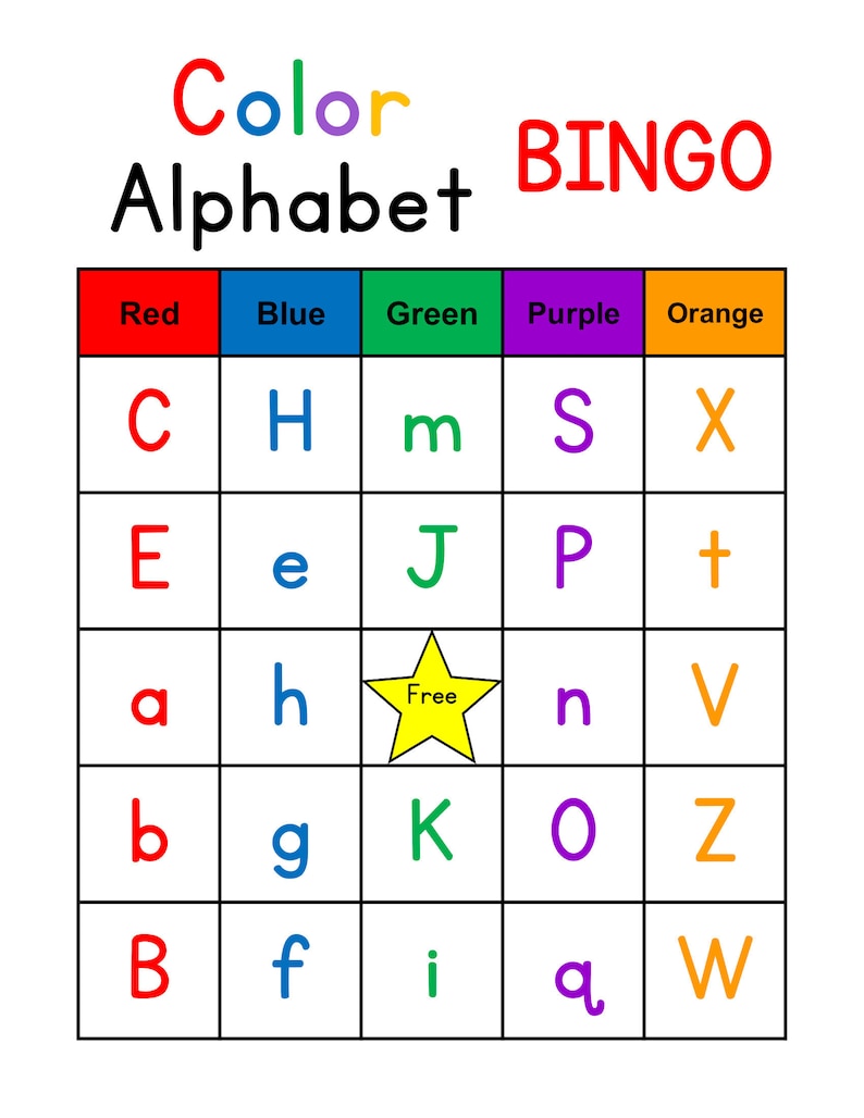 Bingo Cards 200 cards 1 per page Colors and Alphabet Bingo Etsy