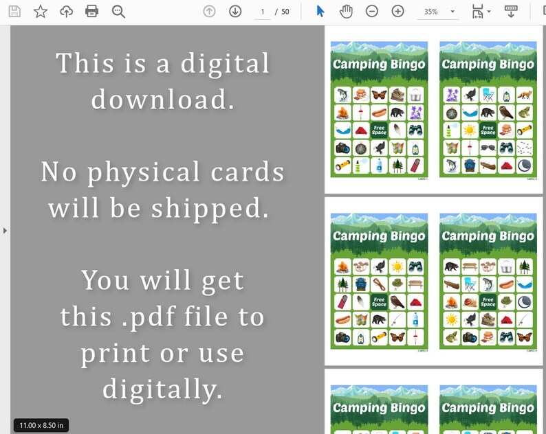 100 Camping Bingo Cards PDF Download, 1 and 2 per Page, Instant ...