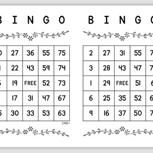 100 Printable Bingo Cards Pdf Download, 1, 2, and 4 per Page, Instant ...
