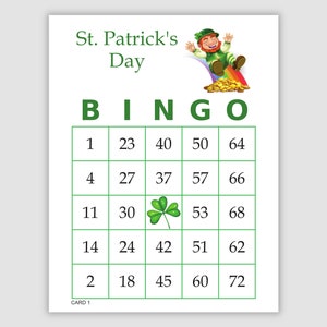 1000 St. Patrick&#39;s Day Bingo Cards Pdf Download, 1 and 2 per page, Instant Printable Fun Party Game, leprechaun rainbow slide