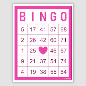 1800 Jumbo Bingo Cards Pdf Download, 1 Per Page, Print Multiple Per Page Valentines Day Bingo Cards Pink Bingo Cards with Heart Bingo Cards