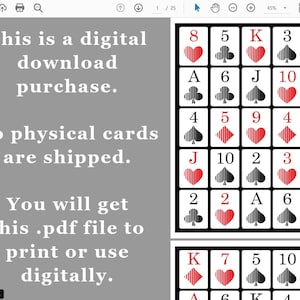 100 Poker Keno Cards, Large Print, 4 Colors, Instant Printable Pdf ...