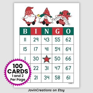 100 Holiday Bingo Cards Pdf Download, 1 and 2 Per Page, Instant Printable Fun Party Game, Gnomes