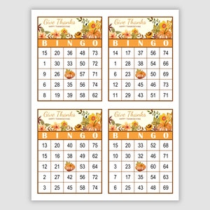 1000 Thanksgiving Bingo Cards, 1, 2, and 4 Per Page, Intant Printable Pdf Download, Fun Thanksgiving Holiday Party Game