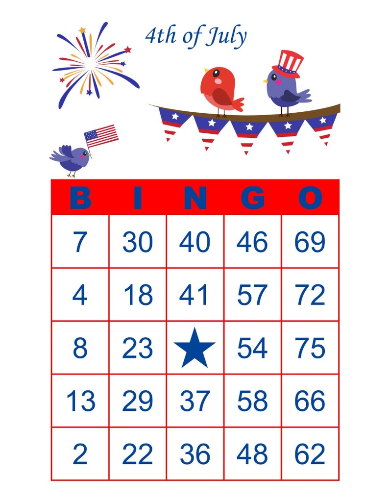 Fourth Of July Bingo Cards 200 Cards 1 Per Page Immediate Etsy
