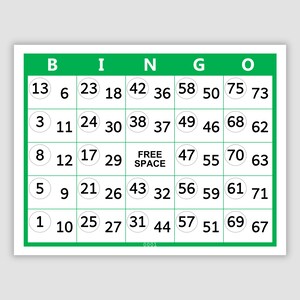 1000 Double Bingo Cards Pdf Download, 1, 2, and 4 Per Page, Instant Printable Fun Party Game, Double Action Bingo, Green