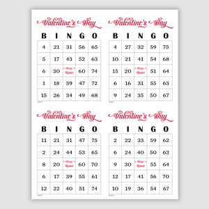 500 Valentines Day Bingo Cards Pdf Download, 1, 2, and 4 Per Page, Instant Printable Fun Valentine&#39;s Day Party Game