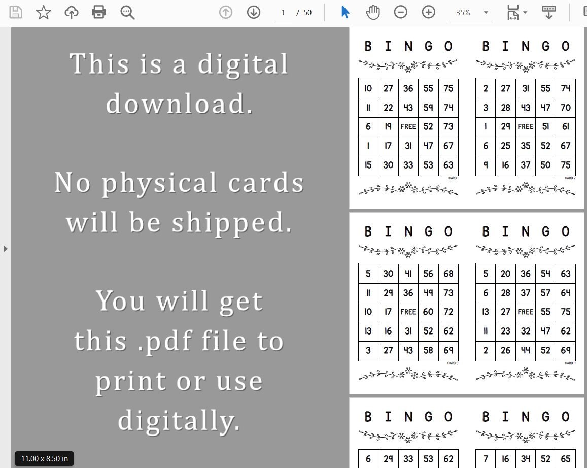 100 Printable Bingo Cards Pdf Download, 1, 2, and 4 per Page, Instant ...