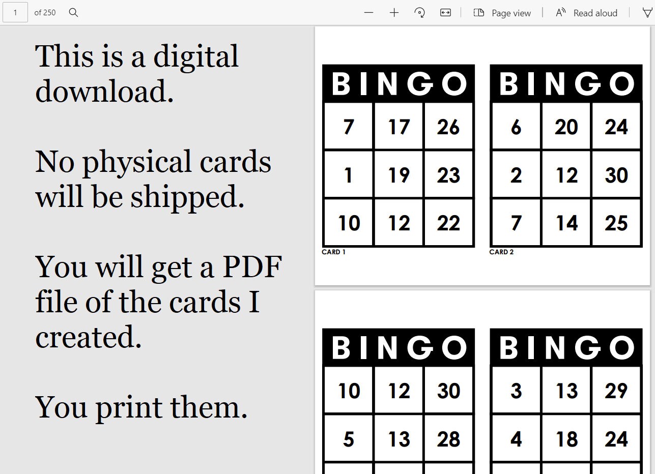 Large Print Bingo Cards 500 cards 30 call 3 x 3 grid Etsy