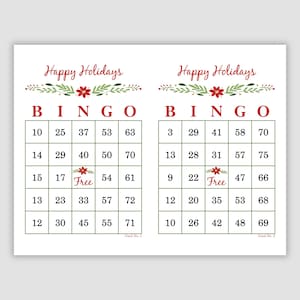500 Happy Holidays Bingo Cards Pdf Download, 1, 2, and 4 Per Page, Instant Printable Fun Holiday Party Game Christmas Bingo Cards