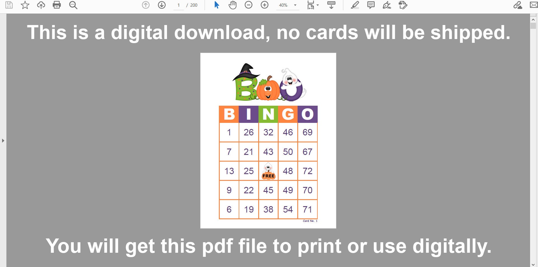 Halloween Bingo Cards 200 Cards 1 and 2 per Page Instant - Etsy