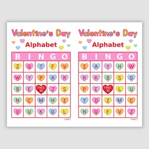 200 Valentine’s Day Alphabet Bingo Cards Pdf Download,  2 Per Page, 24 Call, Instant Printable Fun Party Game