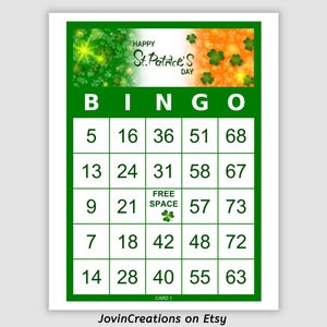 1000 St. Patrick's Day Bingo Cards, 1, 2, and 4 Per Page, Instant Printable Pdf Download, Fun St. Patrick's Day Party Game Green Clover