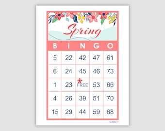 1000 Bingo Cards, Pdf Download, 1, 2, and 4 Per Page, Instant Printable Fun Spring Bingo Party Game, Pink with Flowers