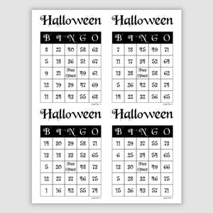 1000 Halloween Bingo Cards Pdf Download, 1000 cards, 4 Per Page, Instant Printable Fun Party Game