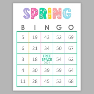 1000 Spring Bingo Cards Pdf Download, 1, 2, and 4 Per Page, 75 Call, Instant Printable Fun Party Game