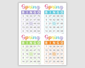 1000 Bingo Cards, Pdf Download, 1, 2, and 4 Per Page, Instant Printable Fun Spring Party Game, 4 Colors