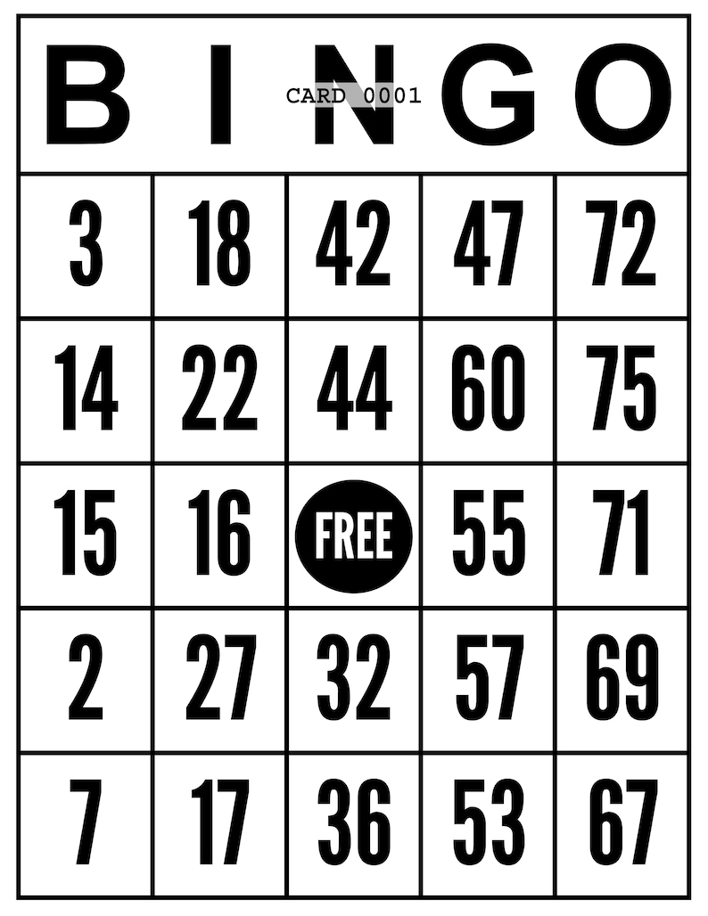 1000 Jumbo Bingo Cards Pdf Download 1 per Page Instant - Etsy