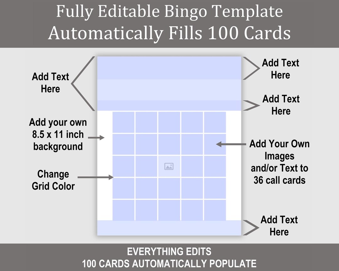 100 Card Editable Bingo Template, Picture/text Bingo, Everything Edits ...