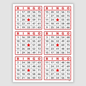 6000 Bingo Cards Pdf Download, 6 Per Page, Instant Printable Fun Party Game, Red 6 On Bingo Book, Red and White File