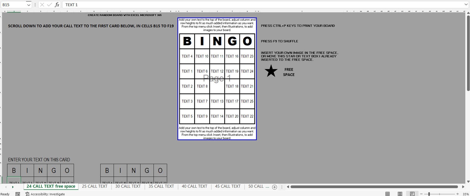 Custom Bingo Card Maker Excel Microsoft 365 Workbook Instant Etsy