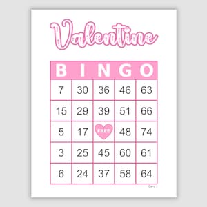 500 Valentine’s Day Bingo Cards Pdf Download, 1, 2, and 4 Per Page, Instant Printable Fun Party Game, Pink