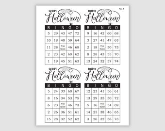 1000 Halloween Bingo Cards Pdf Download, 4 Per Page, Instant Printable Fun Halloween Party Game