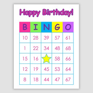 200 Birthday Bingo Cards Pdf Download, 1 Per Page, 75 call, Instant Printable Fun Party Game, Pink, Purple